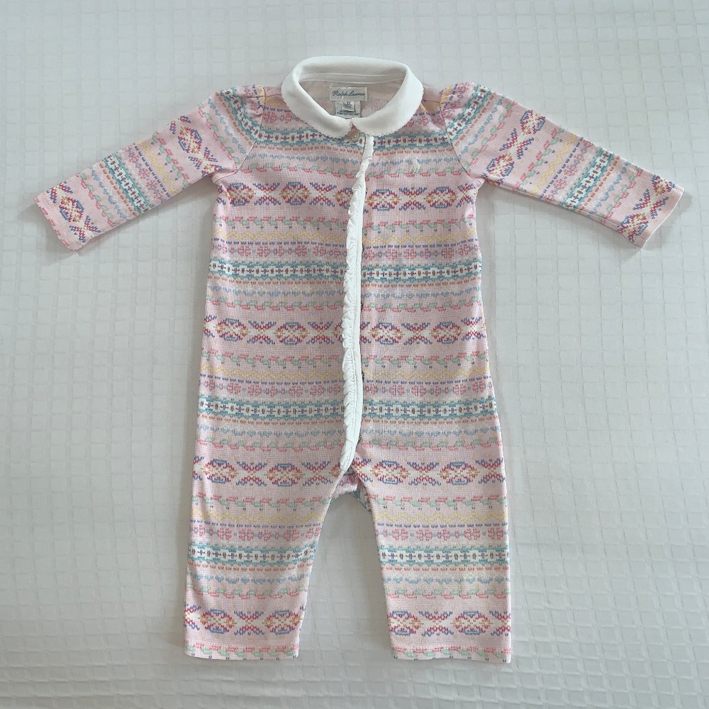 Ralph Lauren Pink Fair Isle Coverall 6 months Preppy Baby Girl Feminine Sweet